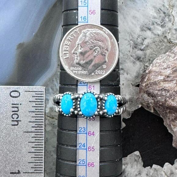 Carolyn Pollack Sterling Silver 3 Oval Turquoise Decorated Ring For Women - Picture 9 of 13